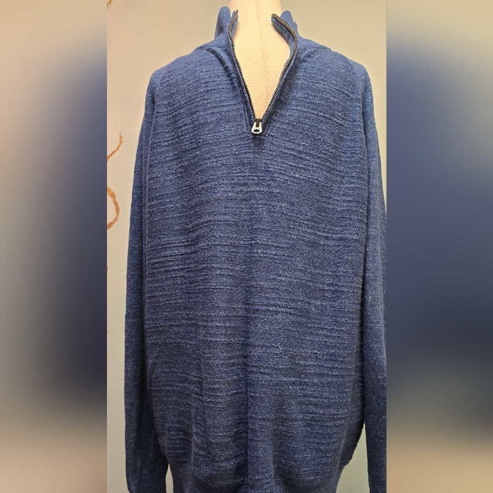 J. Crew 100% Cotton Blue Quarter Zip Collar Pullover Textured Knit Sweater L